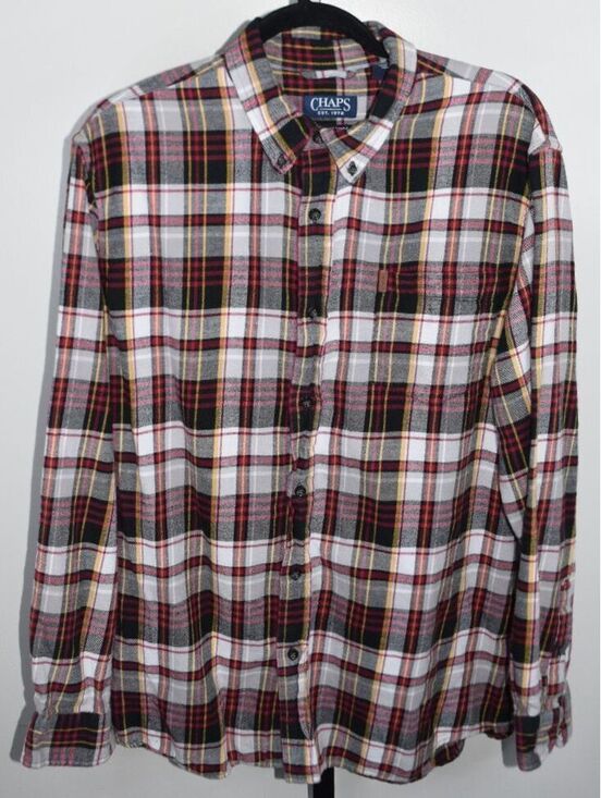 Chaps Other - Chaps Performance Plaid Flannel Shirt Grey Red and Yellow Button-Up, Size XL